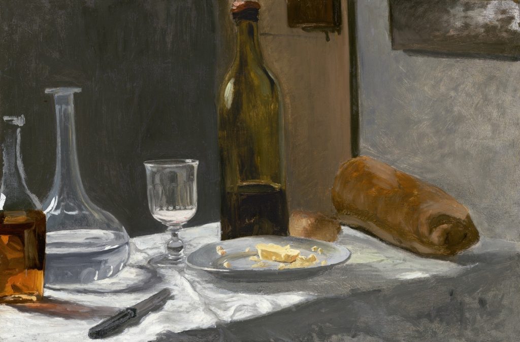 Still life with bottles and bread